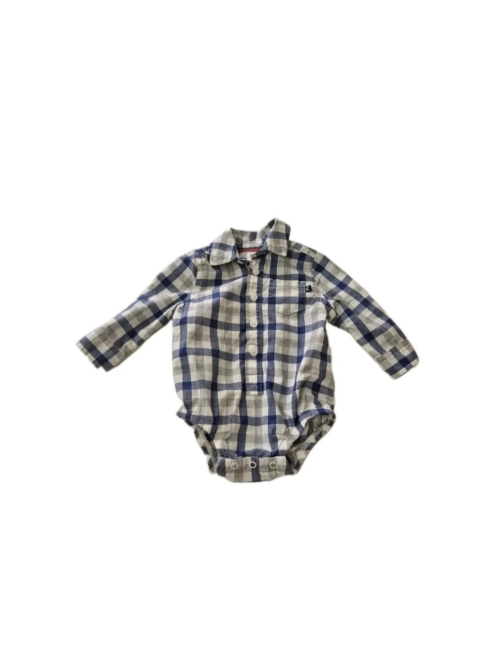 OshKosh B'gosh Navy and Cream Plaid Button-Front Onesie